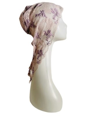 Tie back chantilly lace  cap - Light lilac