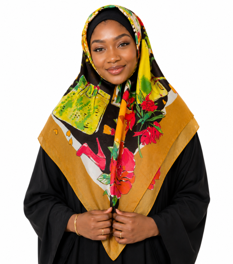LARGE GOLD PRINTED COTTON SQUARE SCARF