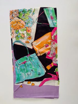 LARGE GOLD PRINTED COTTON SQUARE SCARF - Lilac