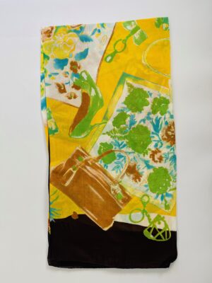 LARGE GOLD PRINTED COTTON SQUARE SCARF - Coffee