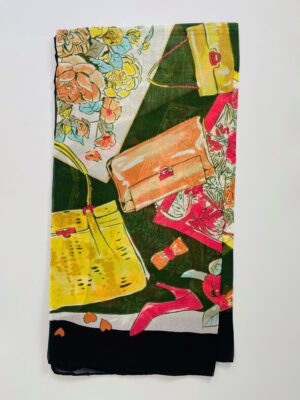 LARGE GOLD PRINTED COTTON SQUARE SCARF - Black
