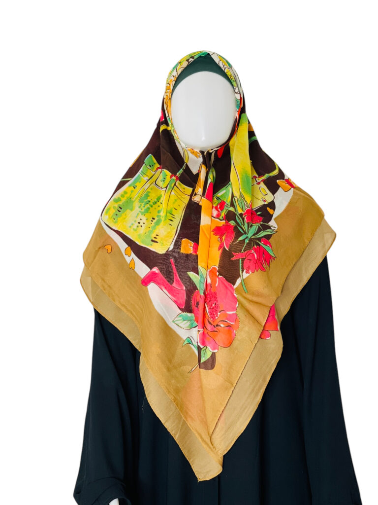 LARGE GOLD PRINTED COTTON SQUARE SCARF