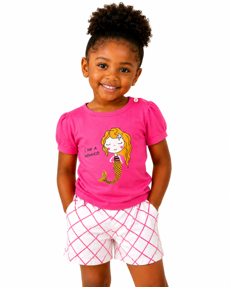 2PCS PINK KIDS WEAR (SHORT & SHIRT)
