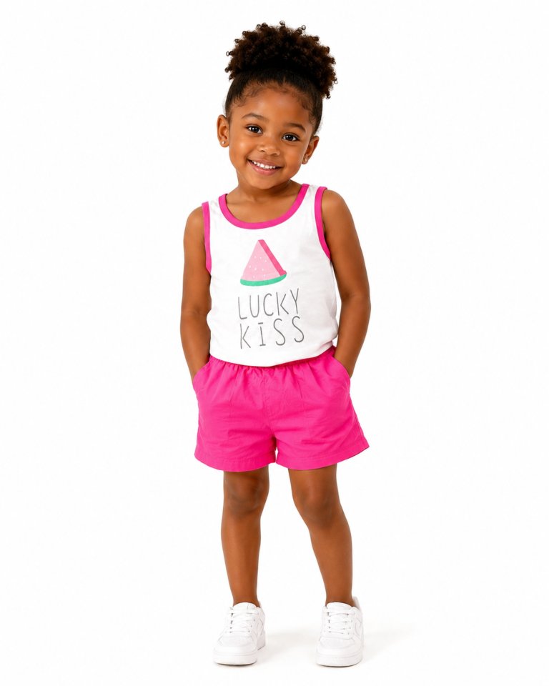 2PCS PINK AND WHITE KIDS WEAR (SHORT & SHIRT)