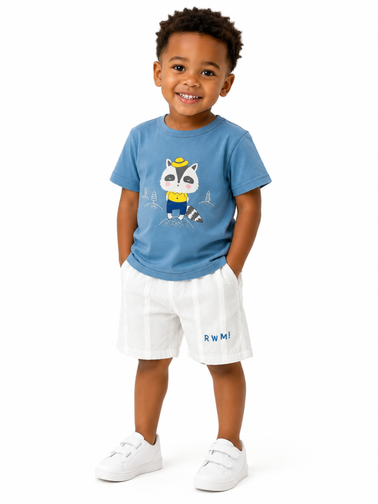 2PCS BLUE KIDS WEAR (SHORT & SHIRT)