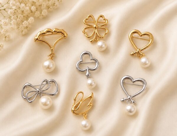 Dangling pearl drop hijab brooch
